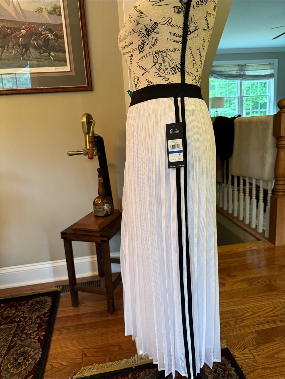 Karl Lagerfeld Paris White Pleated Skirt with Logo Waistband in Athletic design
